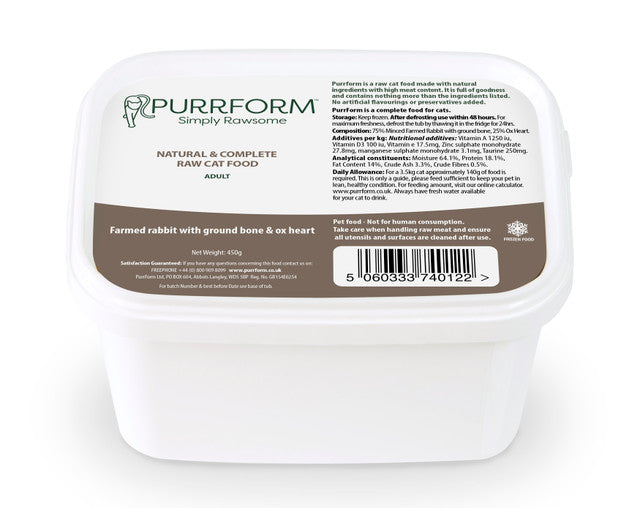 Farmed Rabbit with Ground Bone & Ox Heart 450g